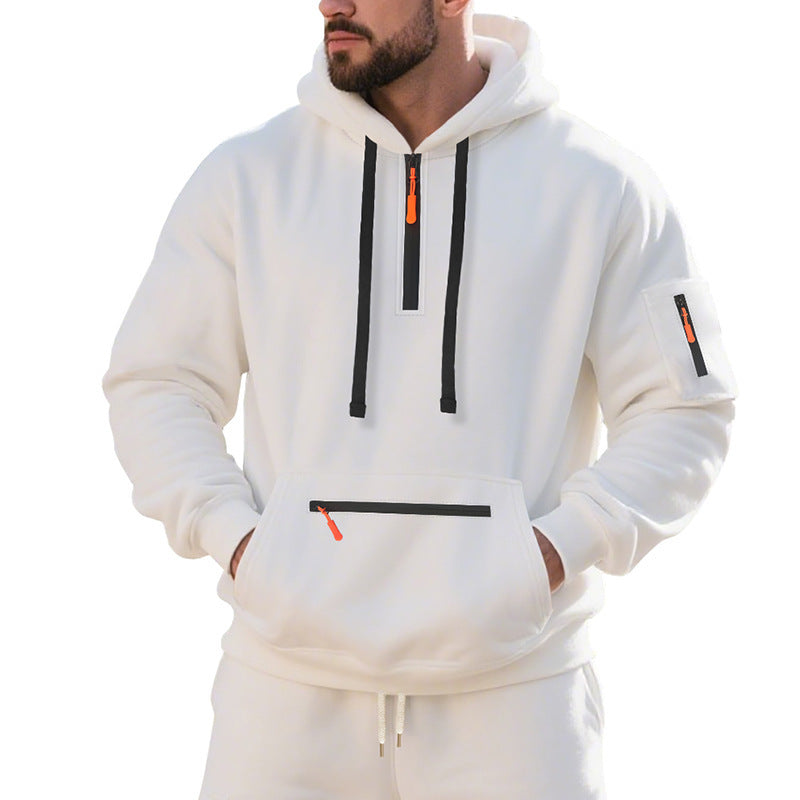 Herren Oversize-Kapuzenpullover mit halbem Reißverschluss, Kängurutasche mit Reißverschluss und Ärmel-Pocket Shop Nory