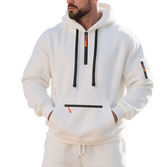 Herren Oversize-Kapuzenpullover mit halbem Reißverschluss, Kängurutasche mit Reißverschluss und Ärmel-Pocket Shop Nory