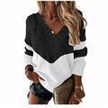 Damen V‑Ausschnitt Strickpullover mit Leo‑Print und Colorblock‑Design Shop Nory