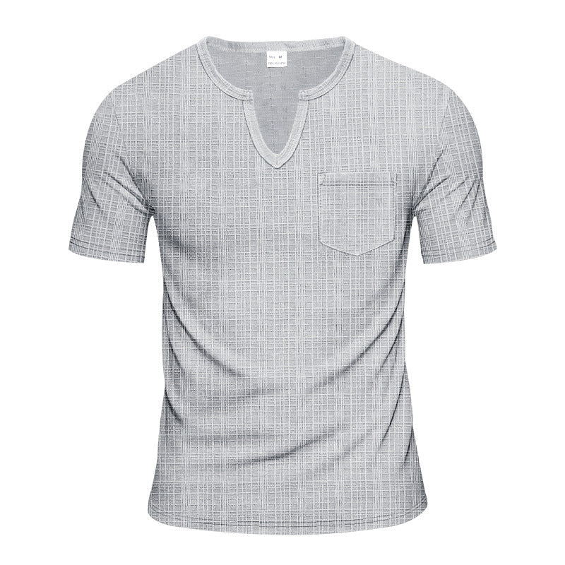 Herren Kurzarm V-Ausschnitt T-Shirt mit Brusttasche