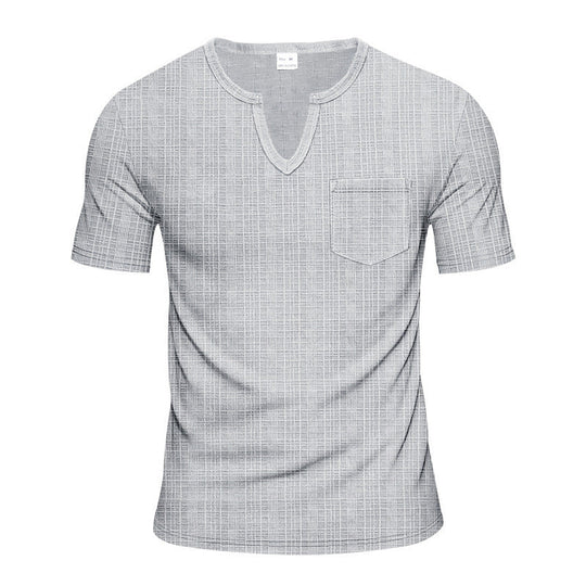 Herren Kurzarm V-Ausschnitt T-Shirt mit Brusttasche