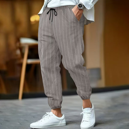 Herren nan gestreifte Leinenoptik Jogginghose mit Tunnelzug elastischem Saum und Eingrifftaschen Shop Nory