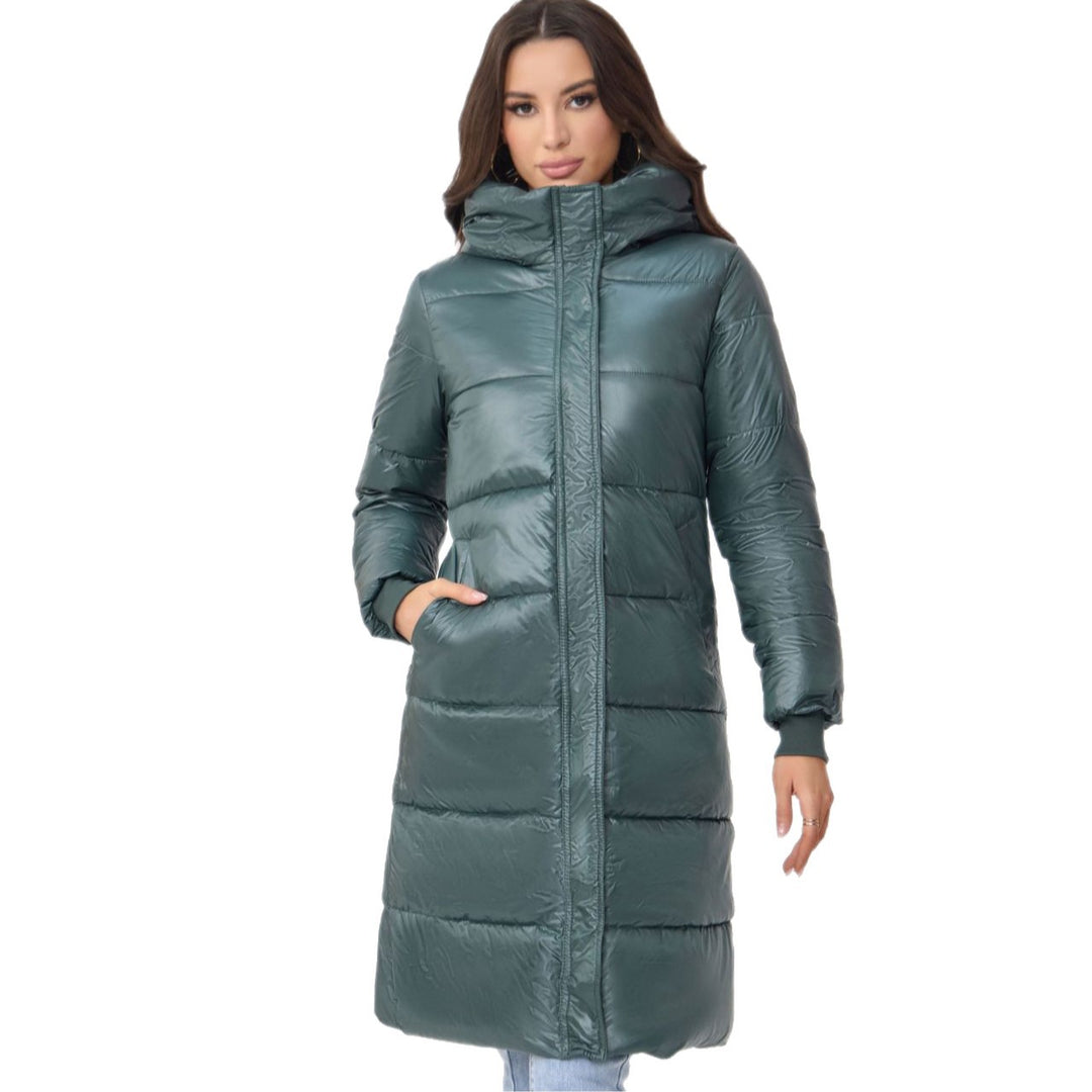 Damen Langer Puffer‑Mantel mit hohem Stehkragen, wattierter Steppung und elastischen Bündchen Shop Nory
