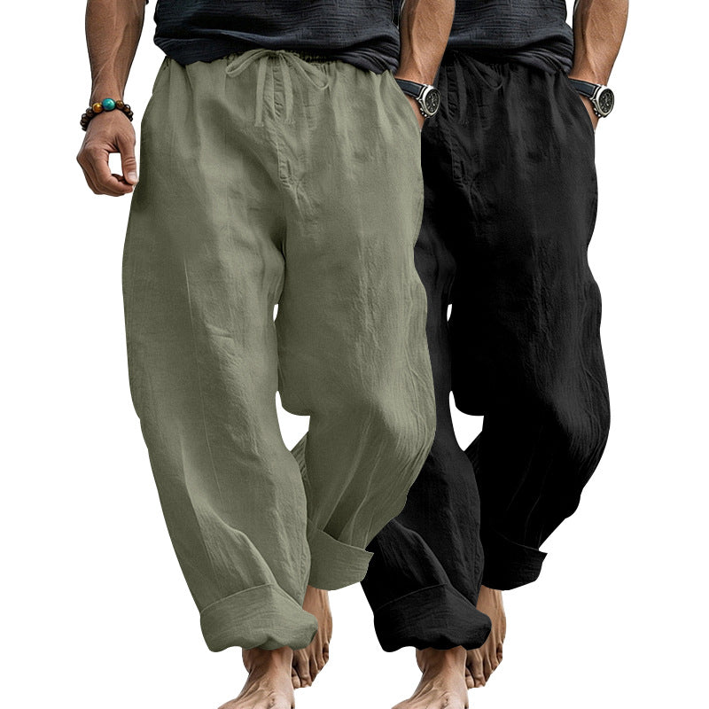 Herren Leinenmix-Loungehose mit elastischem Bund, Kordelzug und lockerer Passform Shop Nory