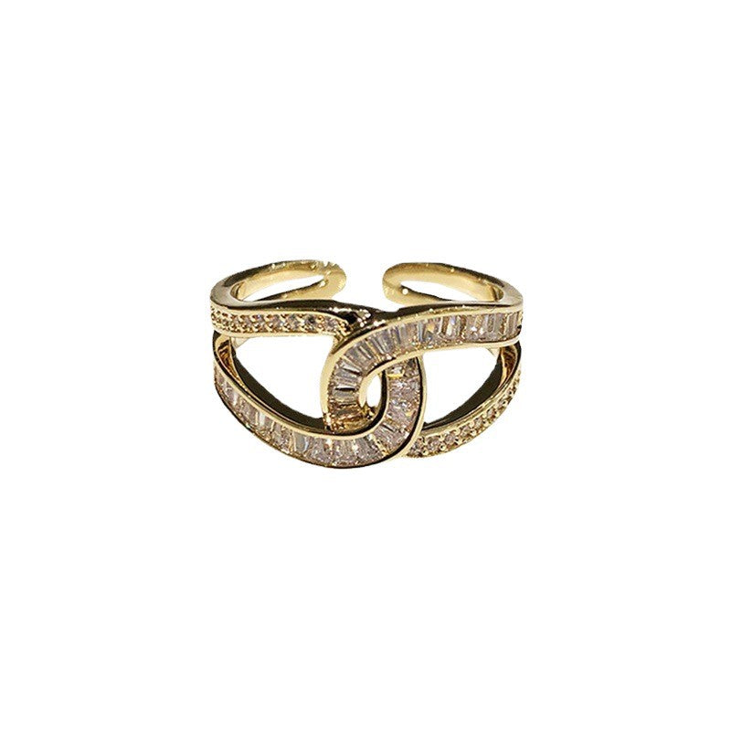 Damen Offener Ring mit kunstvollem Zirkonia-Besatz und glänzendem Goldfinish Shop Nory