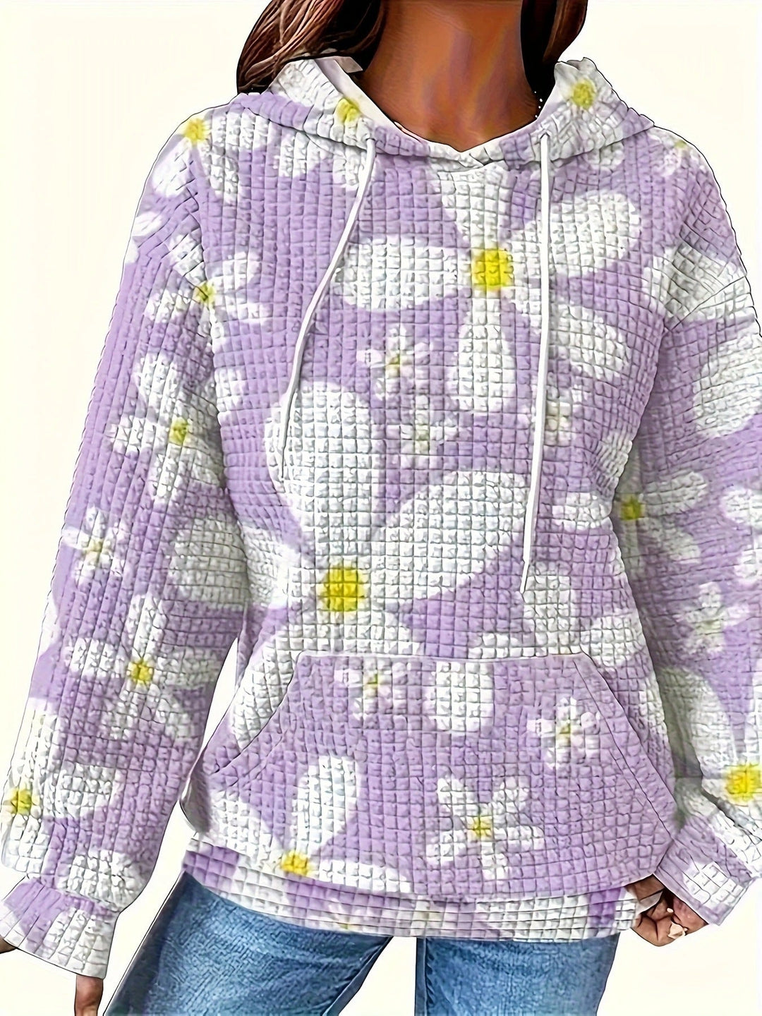 Damen lockerer Kapuzenpullover mit farbenfrohem Blumendesign