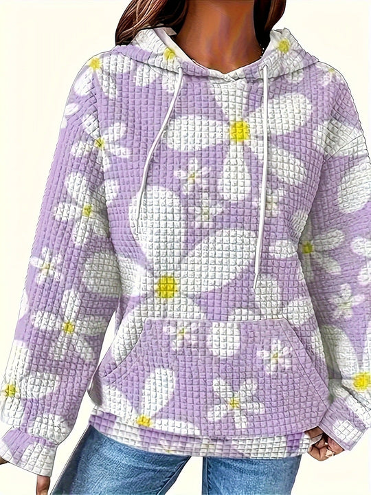 Damen lockerer Kapuzenpullover mit farbenfrohem Blumendesign