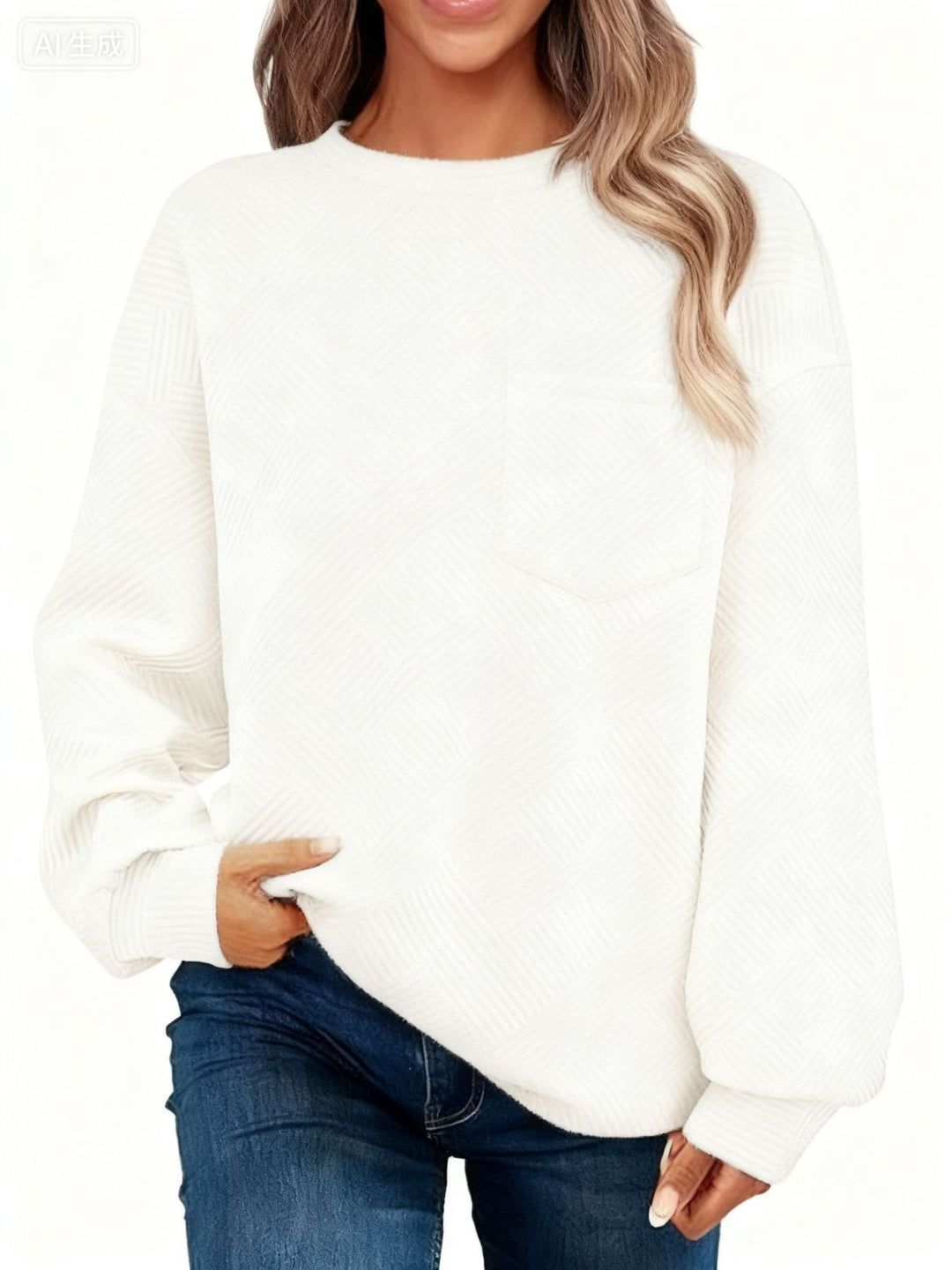 Damen Oversize Strukturstrick-Pullover mit Brusttasche Shop Nory
