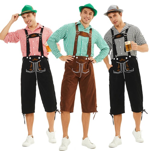 Herren nan traditionelle bayerische Trachtenlederhose knielang mit bestickten Hosenträgern Shop Nory