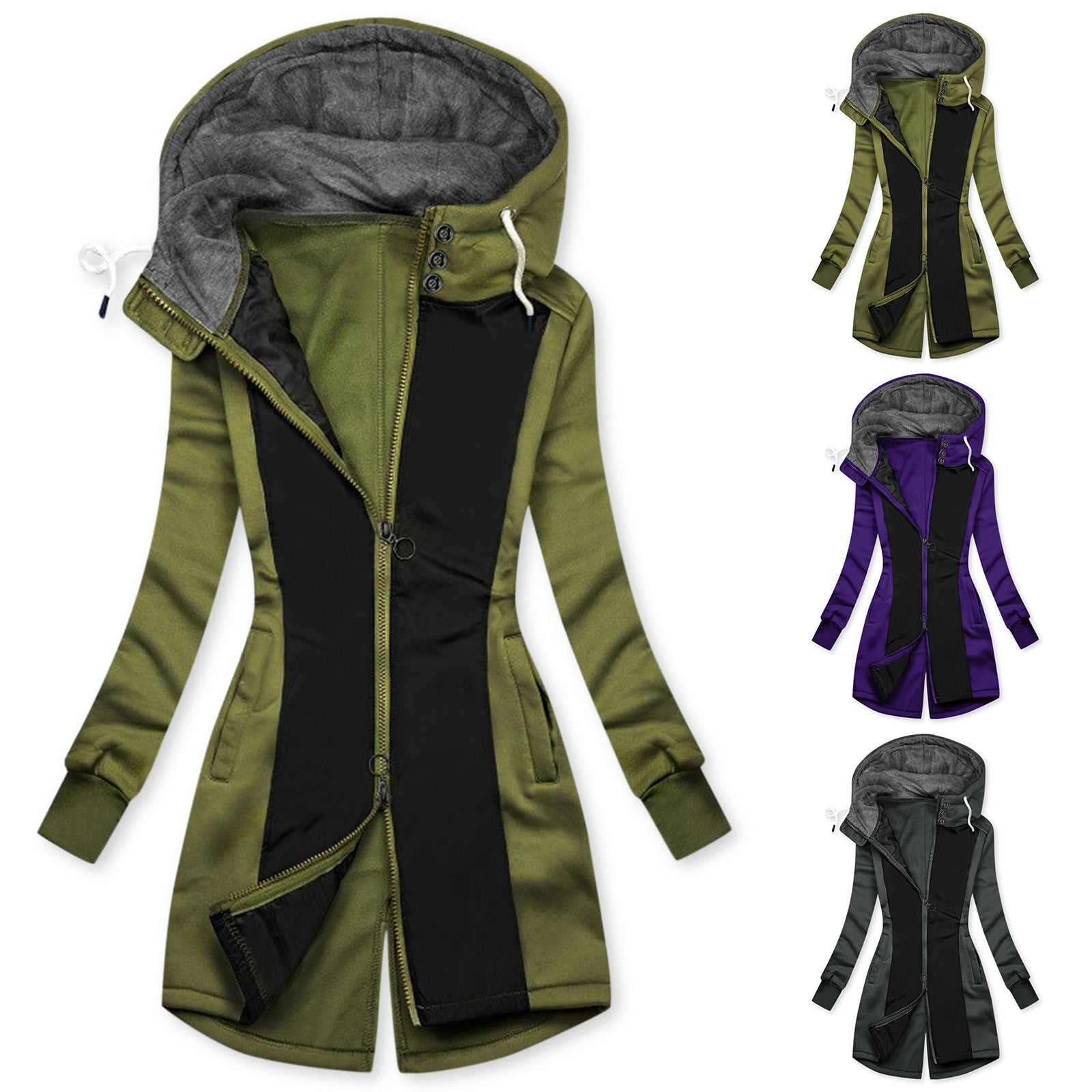 Damen sportliche Windbreaker-Jacke mit hohem Kragen und warmem Innenfutter Shopnory