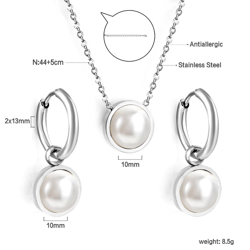 Damen Schmuckset mit Edelstahl Schmuckstücken und eleganten Perlenanhängern Shop Nory