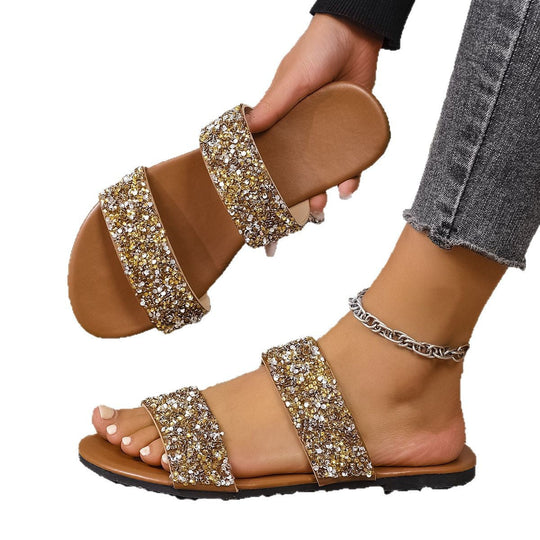 Damen Glitzernde Slides mit breiten Riemen