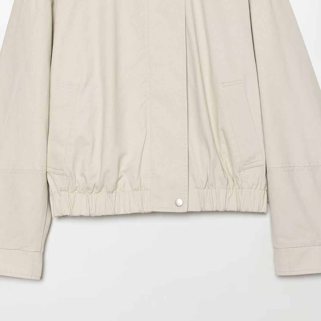 Damen Oversized Blousonjacke mit hohem Rippkragen, Druckknopfleiste und elastischem Saum Shop Nory