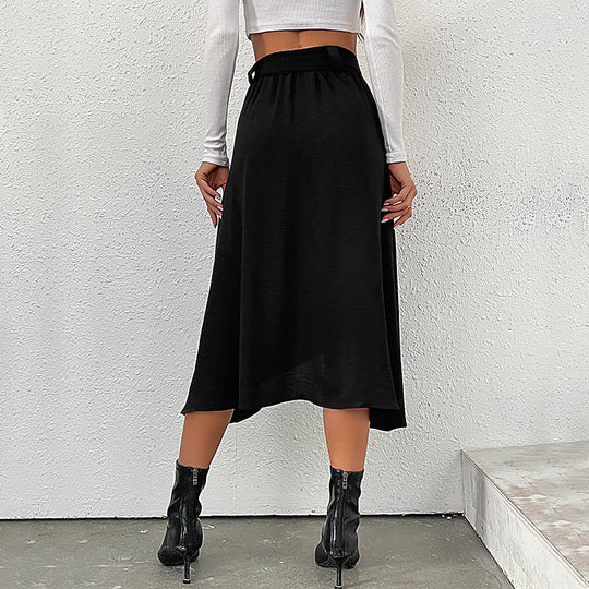 Damen Midirock mit durchgehender Zierknopfleiste, Gürtelbund und leicht ausgestellter A‑Linien‑Silhouette Shop Nory