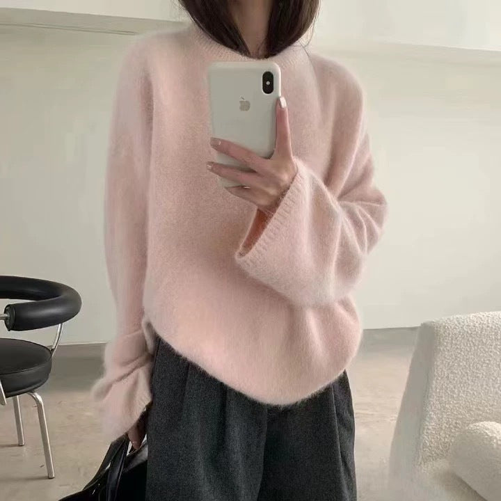 Damen Flauschiger Pullover mit überschnittenen Schultern und weitem Schnitt