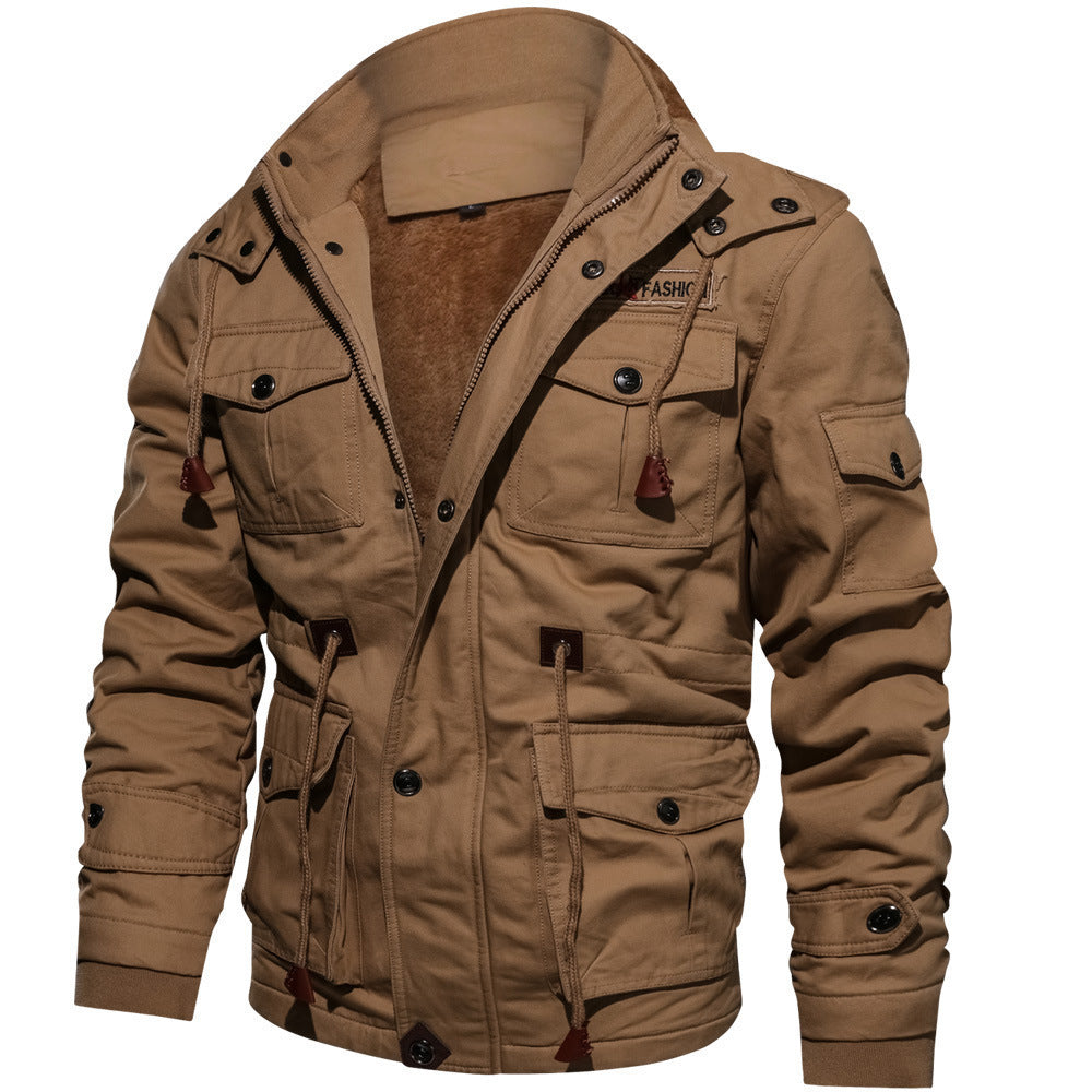 Herren Baumwoll-Canvas Feldjacke mit Teddyfleece-Innenfutter, Tunnelzug und Utility-Taschen Shop Nory