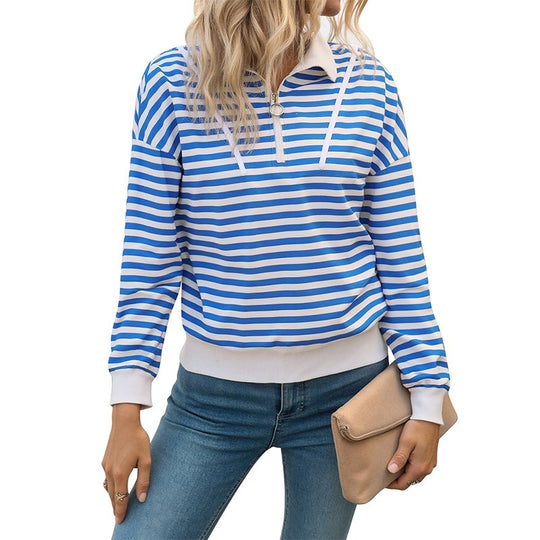 Damen Lässiger Streifenpullover mit Reißverschluss Shop Nory