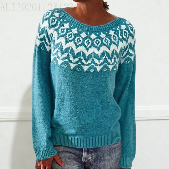 Damen nan Norwegerpullover aus Wollmix mit Rundhalsausschnitt und traditionellem Fair-Isle-Yoke Shop Nory