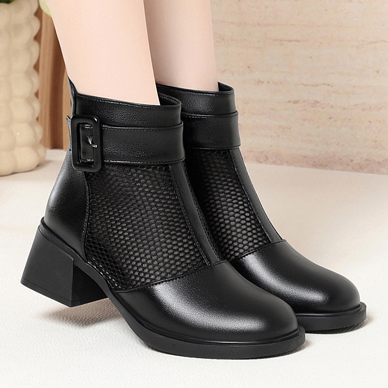 Damen Modische Ankle Boots mit luftiger Netzstruktur und eleganter Schnalle