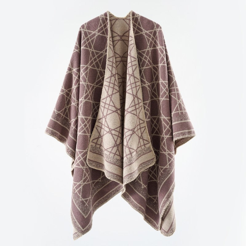 Damen Wendbarer Jacquard-Capeponcho mit geometrischem Allovermuster und offenem Kimono-Fall Shop Nory