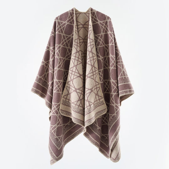 Damen Wendbarer Jacquard-Capeponcho mit geometrischem Allovermuster und offenem Kimono-Fall Shop Nory