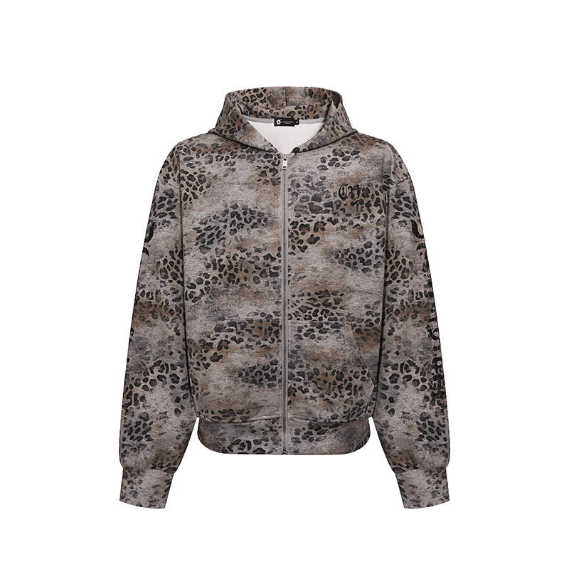 Damen Kapuzen-Sweatjacke mit durchgehendem Reißverschluss und Allover-Leopardenprint Shop Nory