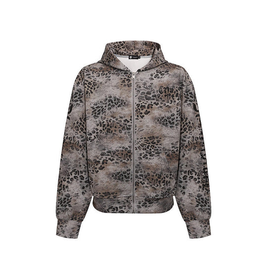 Damen Kapuzen-Sweatjacke mit durchgehendem Reißverschluss und Allover-Leopardenprint Shop Nory
