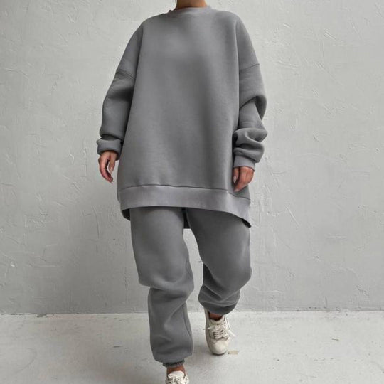 Damen bequemes Oversize-Loungewear-Set mit hohem Kragen und elastischen Bündchen