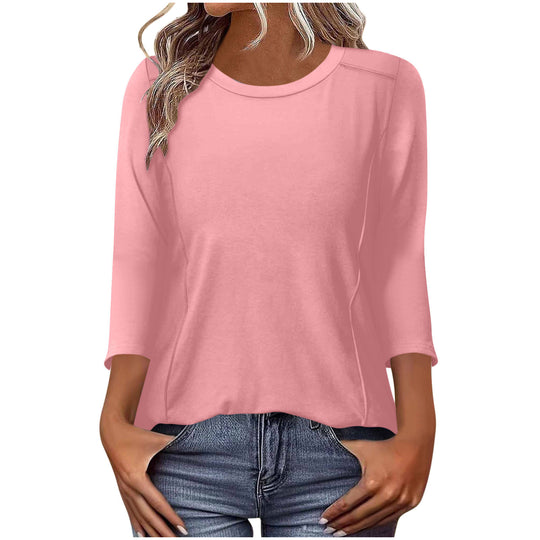 Damen nan lässiges Rundhals Shirt mit mittellangen Ärmeln und sichtbaren Nahtakzenten Shop Nory
