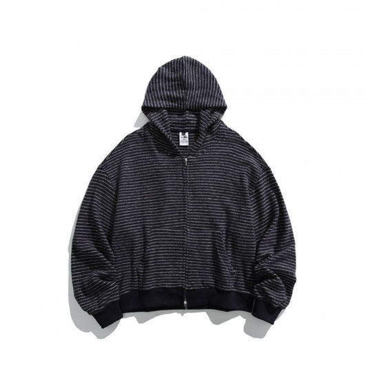 Unisex Boxy Kapuzen-Sweatjacke mit durchgehendem Reißverschluss, Streifenstruktur und geripptem Saum Shop Nory