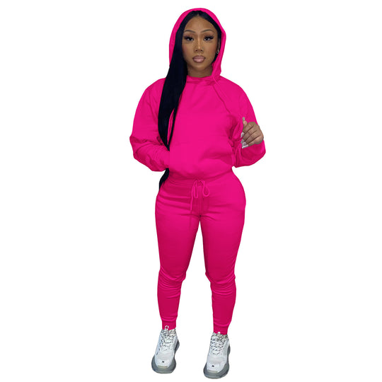 Damen nan Kapuzen-Lounge-Set mit Kängurutasche taillierter Jogginghose und Bündchen Shop Nory