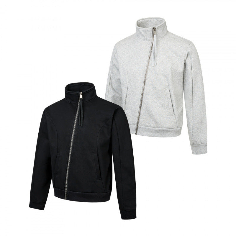Unisex Kurz geschnittene Sportive Zipjacke mit diagonalem Reißverschluss, Stehkragen und Eingrifftaschen Shop Nory