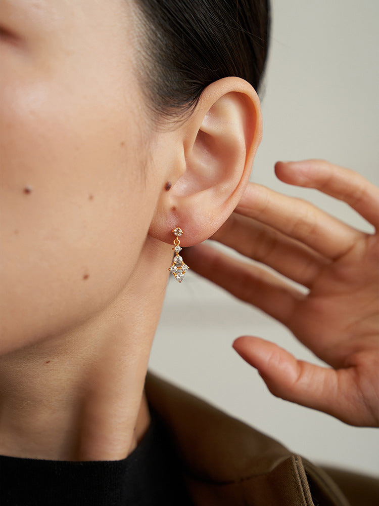 1 Paar 18K vergoldete 925 Sterling Silber Zirkon 925 Sterling Silber Ohrringe geometrische Tropfenohrringe | Shop Nory