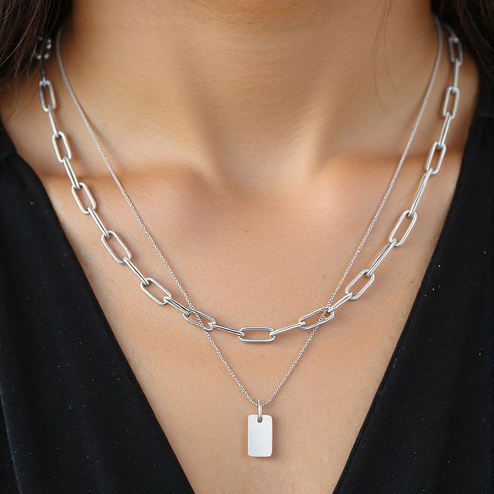 Damen Halskette mit doppeltem Gliederdesign und personalisierbarem Anhänger Shop Nory