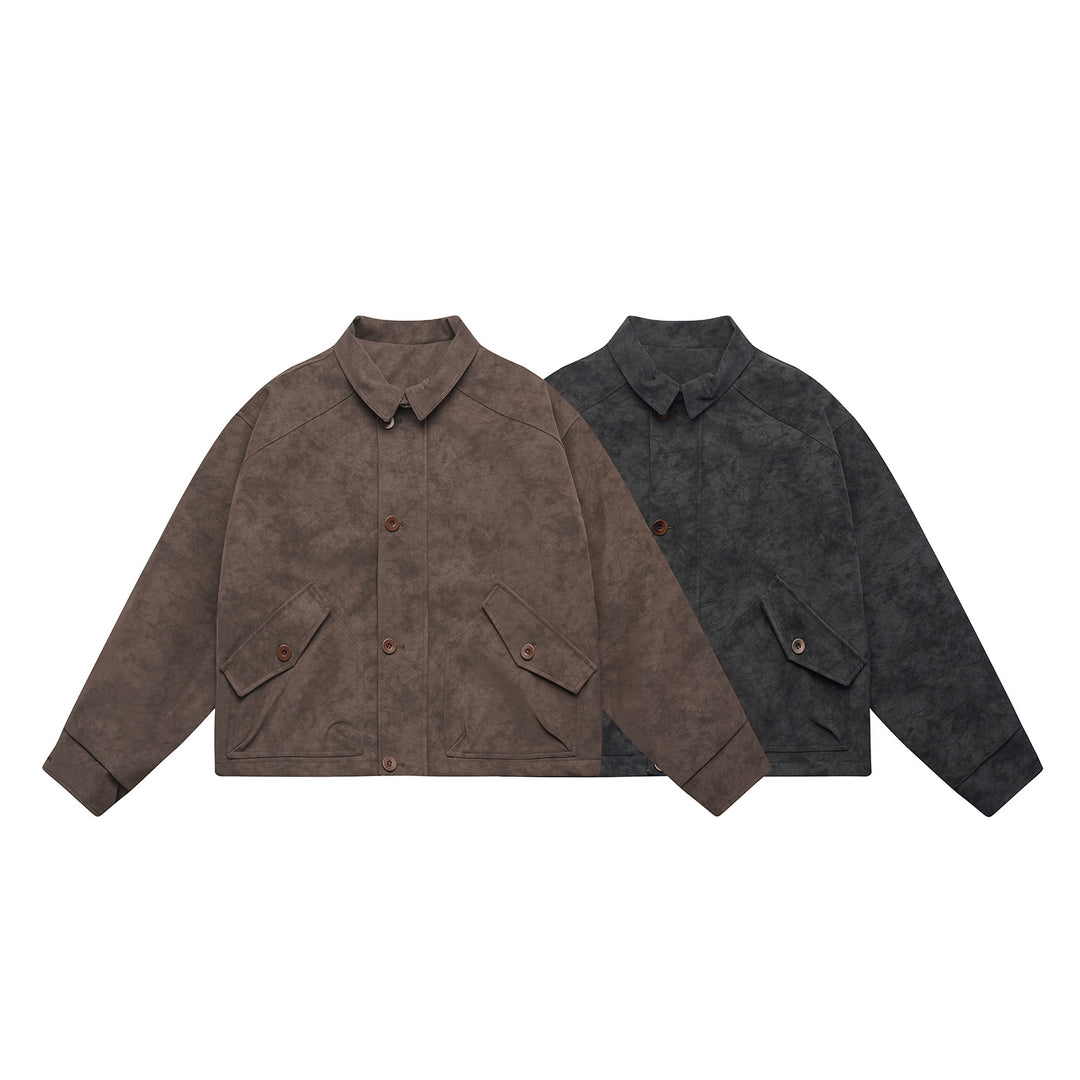 Herren Kurz geschnittener Suede‑Optik Blouson mit aufgesetzten Klappentaschen und Hemdkragen Shop Nory