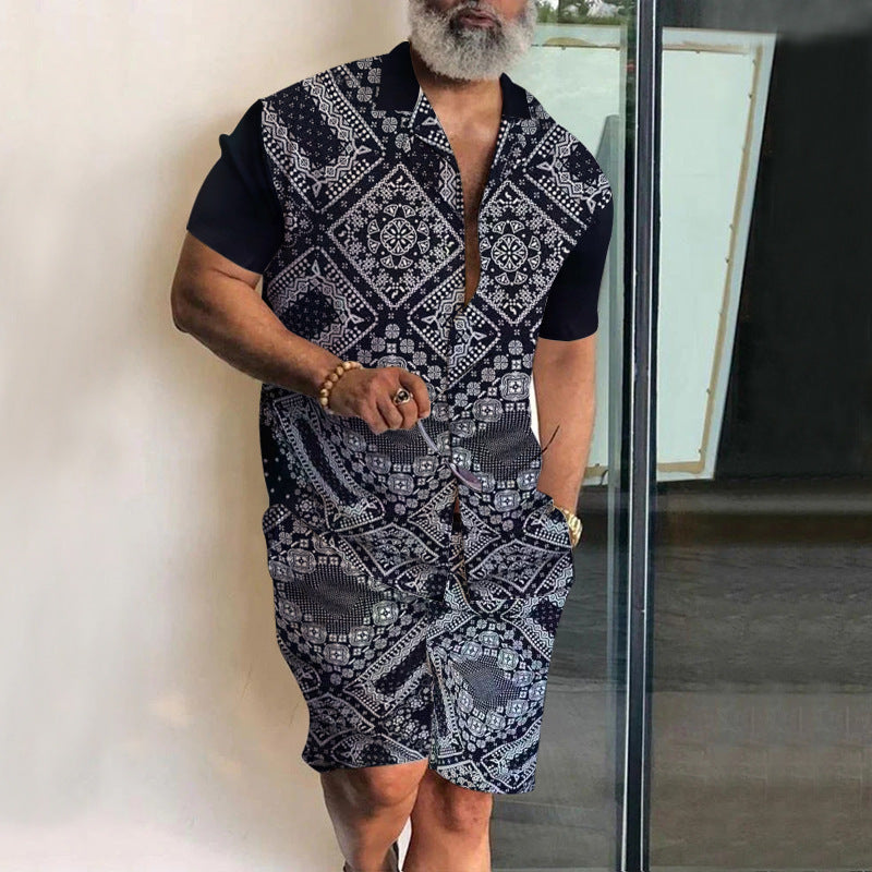 Herren Set aus kurzärmeliger Bluse und Shorts mit gestreiftem Design