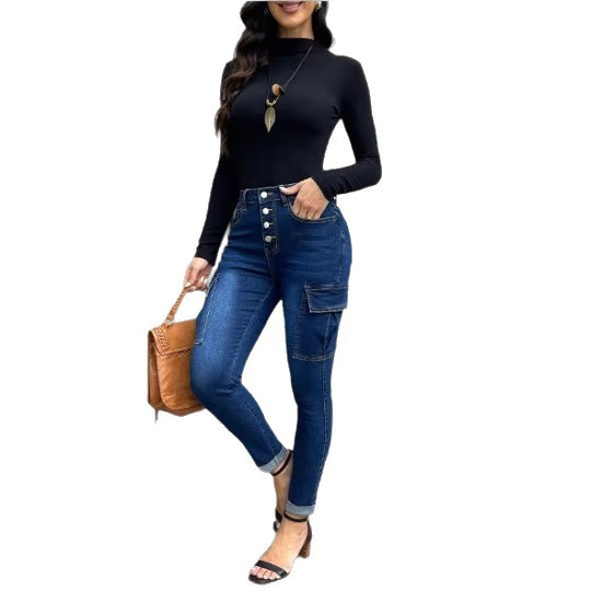 Damen Taillenformende Slim-Cargo-Jeans mit dekorischer Knopfleiste Shop Nory
