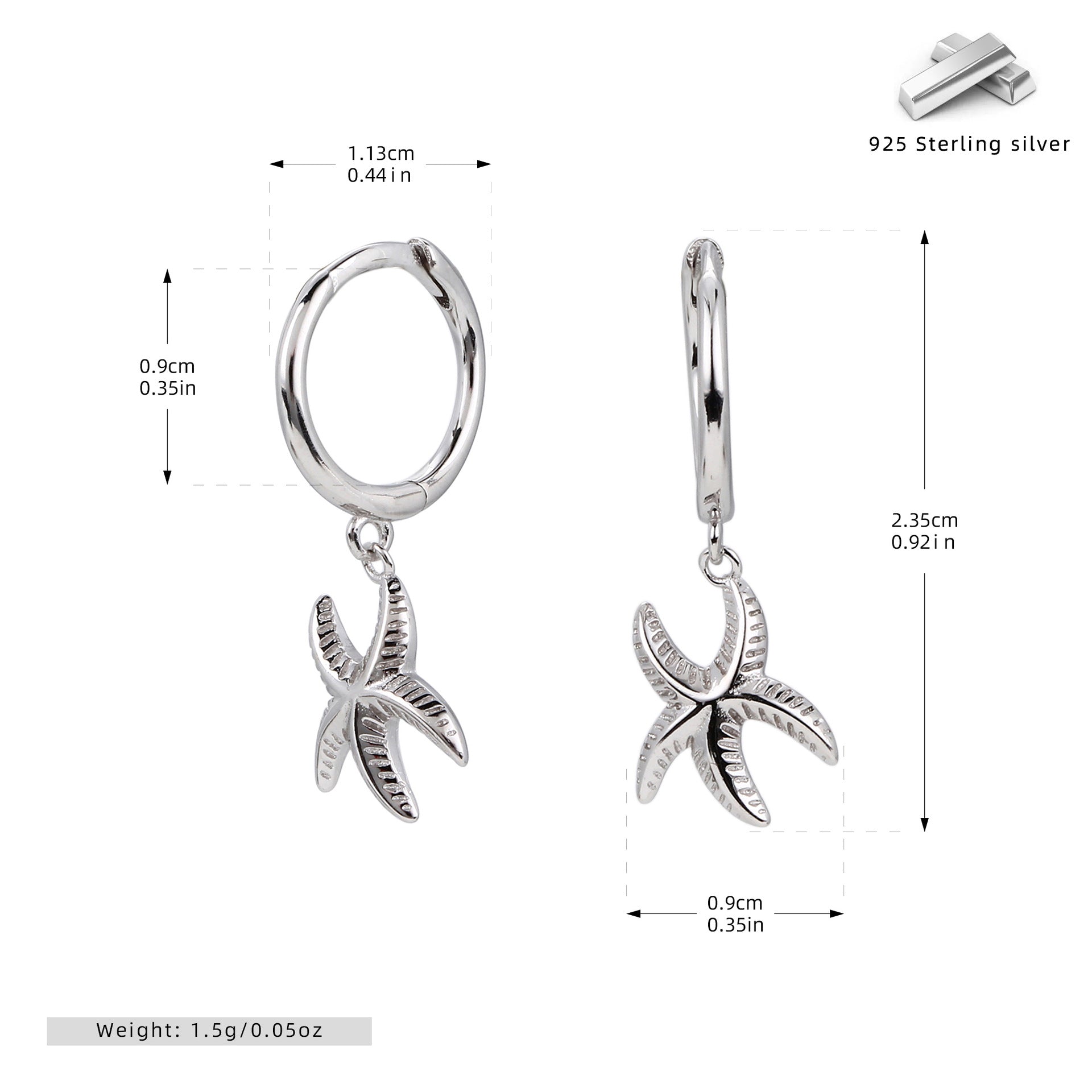 Damen Ohrhänger mit maritimem Sternmuster aus 925 Sterling Silber Shop Nory