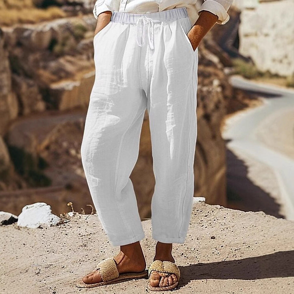 Damen Casual-Chino Leinenoptik Culotte mit elastischem Tunnelzugbund und Eingrifftaschen Shop Nory