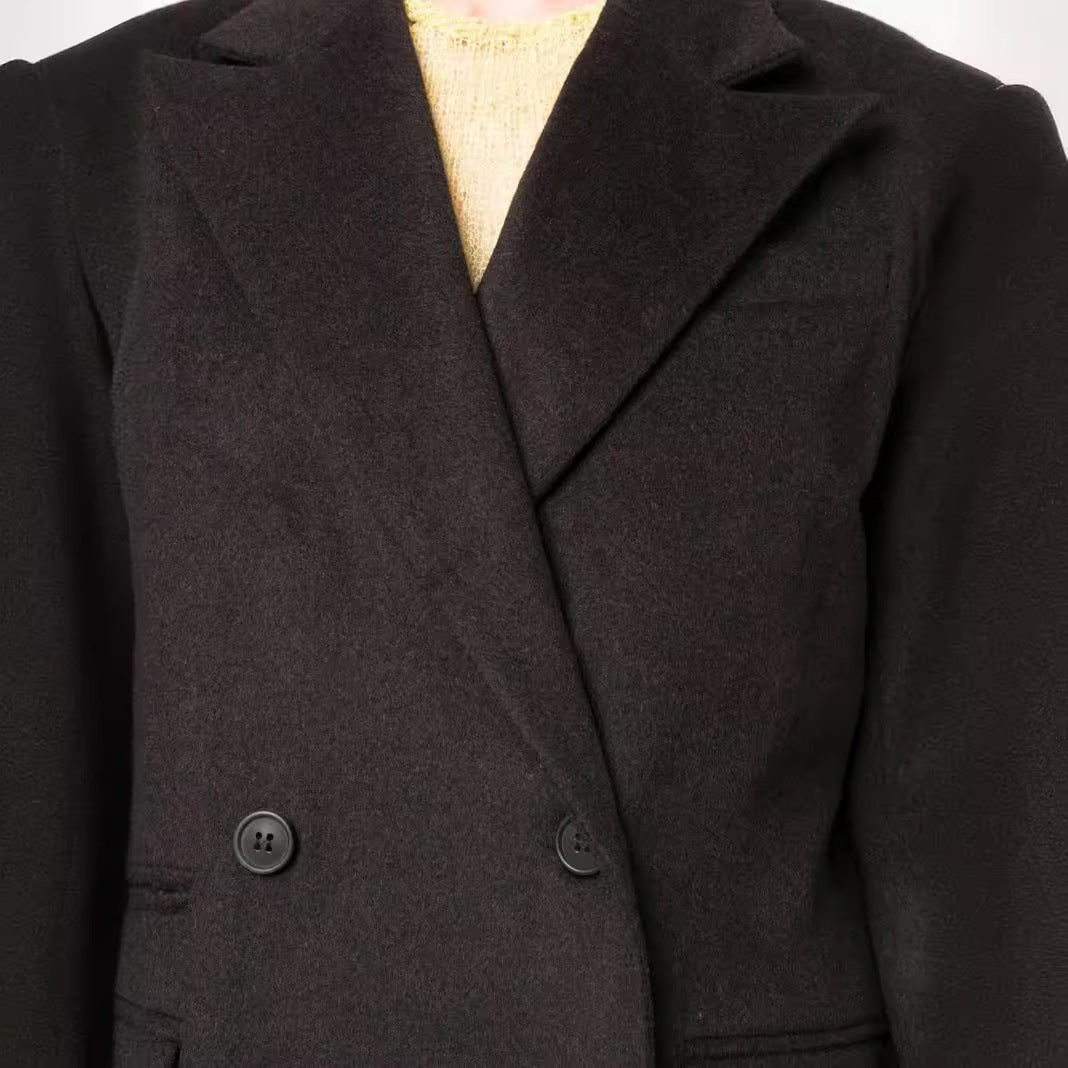 Damen Maxilanger Doppelreihiger Wollmix-Longcoat mit strukturierten Schultern und Pattentaschen Shop Nory