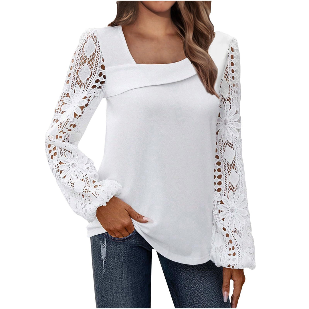 Damen Bluse mit quadratischem Ausschnitt und gehäkelten Spitzenärmeln Shop Nory
