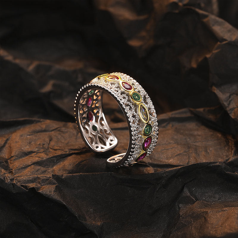 Damen Offener Ring mit bunten Edelsteinen und filigranem Design Shop Nory