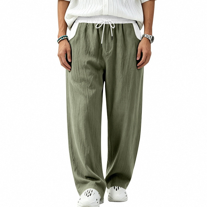 Herren Locker sitzende Leinen-Mischstoff Freizeithose mit Elastischem Tunnelzug und Seitentaschen Shop Nory