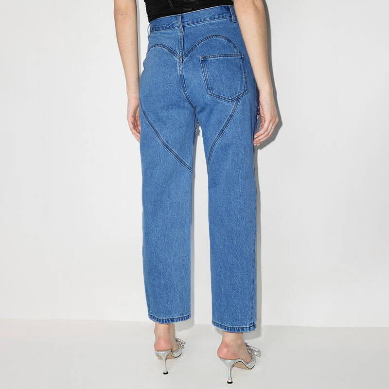 Damen ripped Jeans mit strassbesetzten Schnittstellen