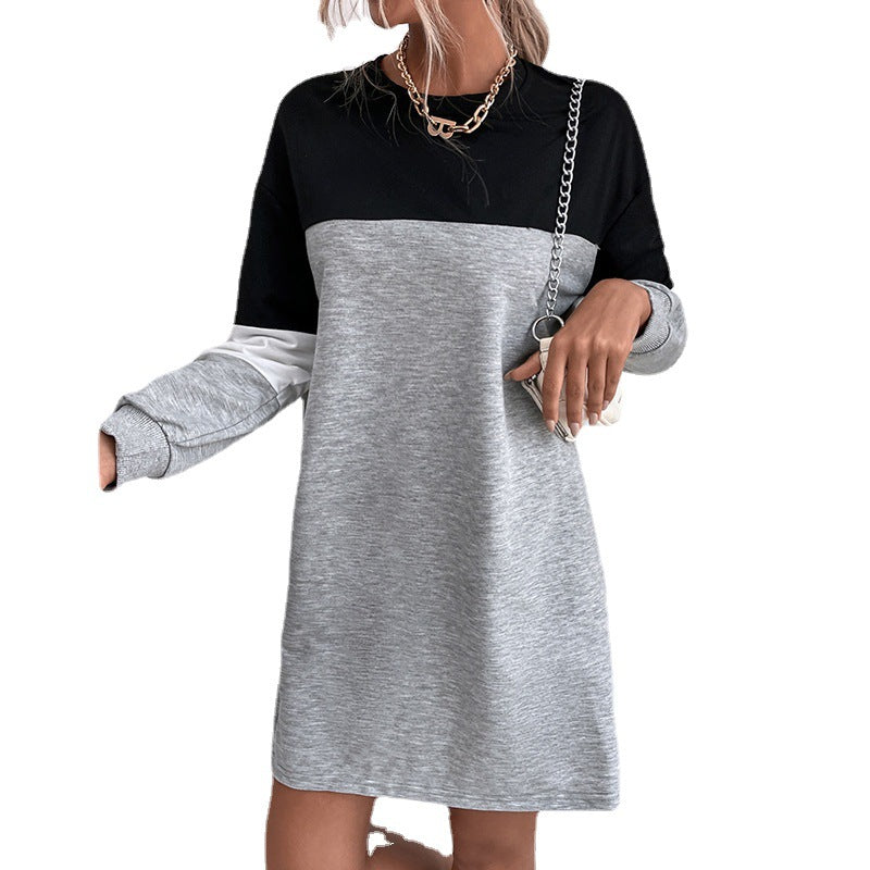 Damen Kurz geschnittenes Colorblock-Sweatshirtkleid aus Baumwollmix mit Rundhalsausschnitt Shop Nory