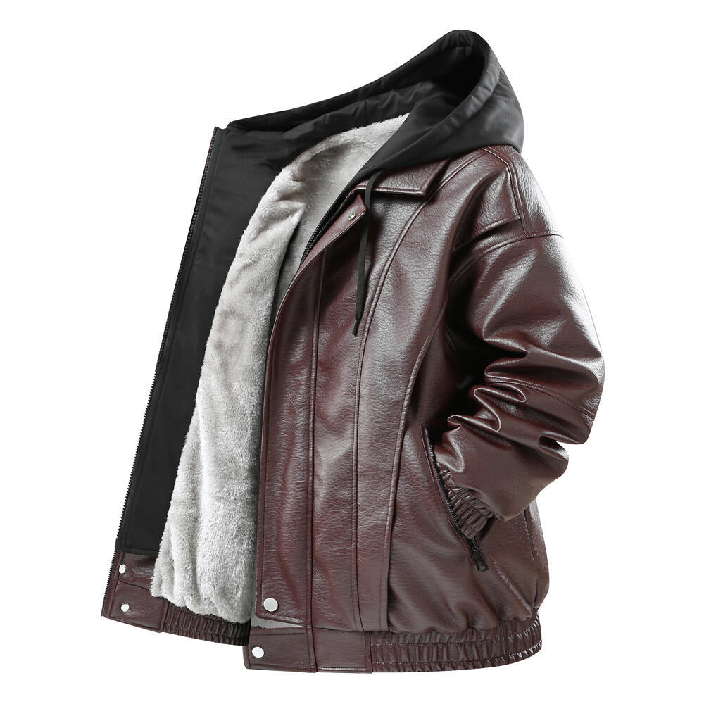 Herren Modische Kunstlederjacke mit Kapuze Shop Nory