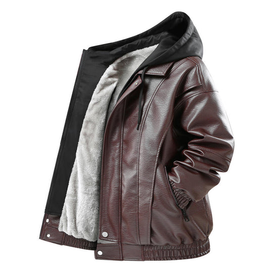 Herren Modische Kunstlederjacke mit Kapuze Shop Nory
