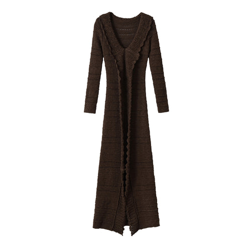 Damen Langer gehäkelter Cardigan mit geschwungenem Schalkragen Shop Nory