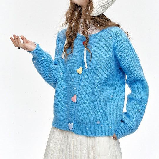 Damen Verspielter Strickpullover mit Herzknöpfen Shop Nory