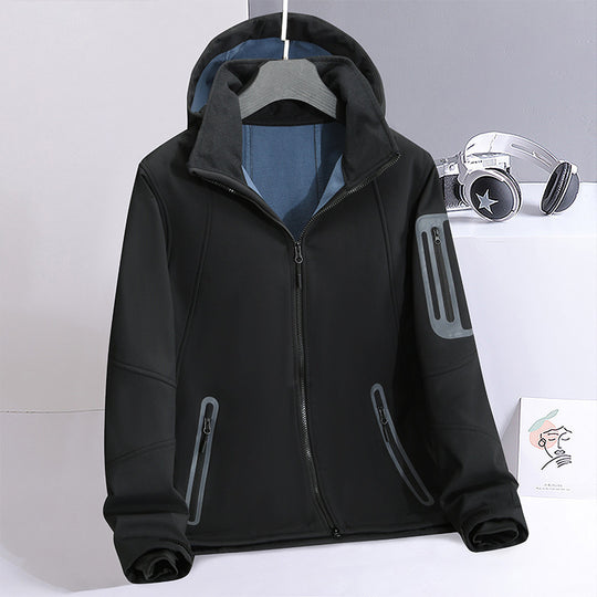 Herren wasserabweisende Softshelljacke mit Kapuze, verschweißten Reißverschlüssen und Fleecefutter Shop Nory